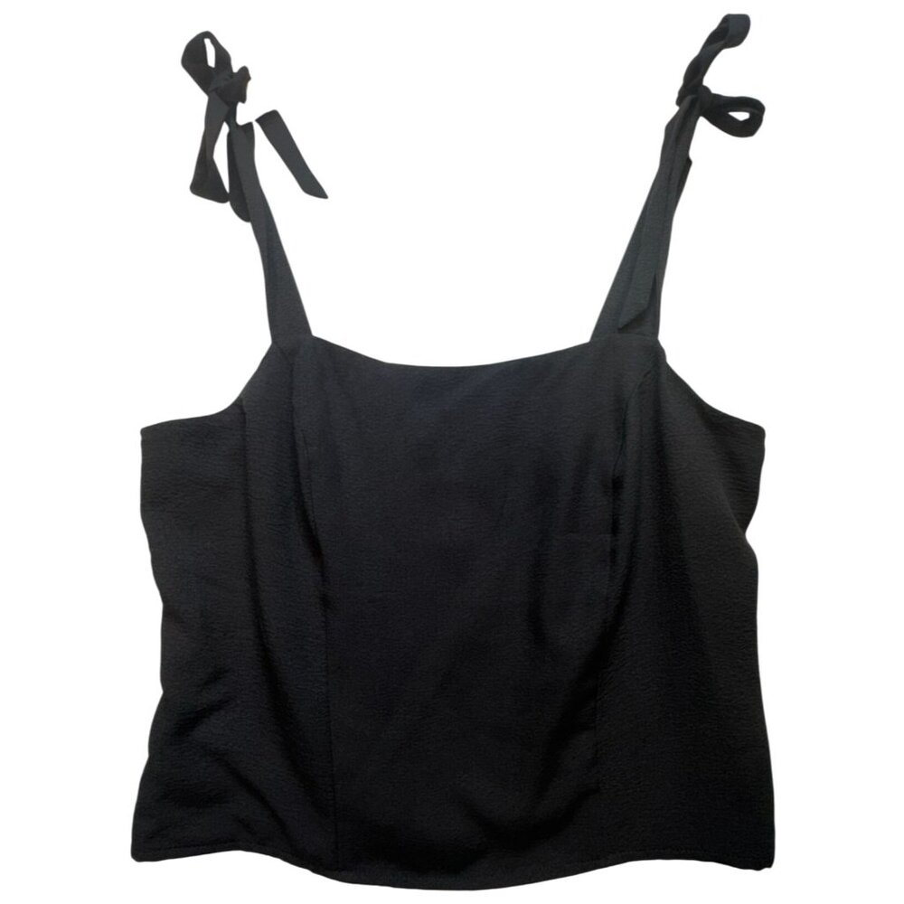 Old Navy Women's Tie-Shoulder Cropped Cami Top Sleeveless Size L Black Smocked